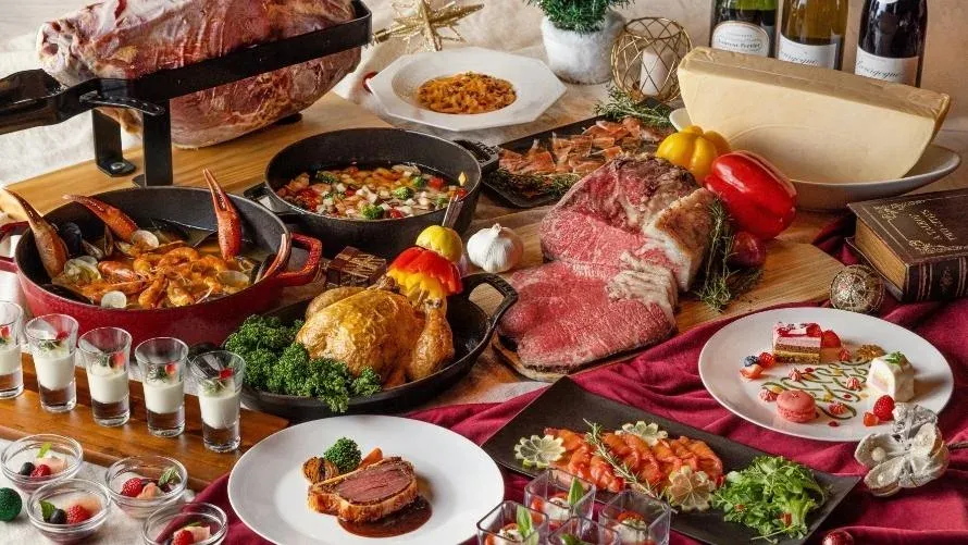 A Christmas dinner buffet spread at Buffet Dining Prince Marché in Shinjuku Prince Hotel