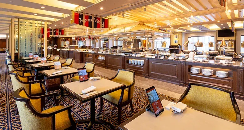 The dining room and buffet counters of The Imperial Viking Sal at Imperial Hotel Tokyo