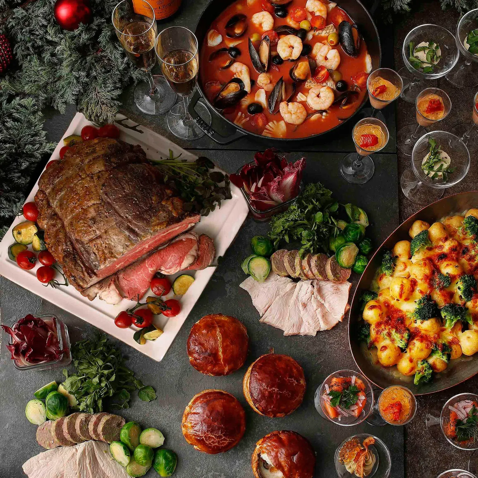 A Christmas spread of roast beef, seafood and sides at The Terrace in The Westin Tokyo