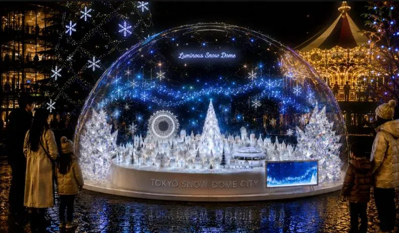 The LUMINOUS SNOW DOME at Tokyo Dome City’s winter illumination