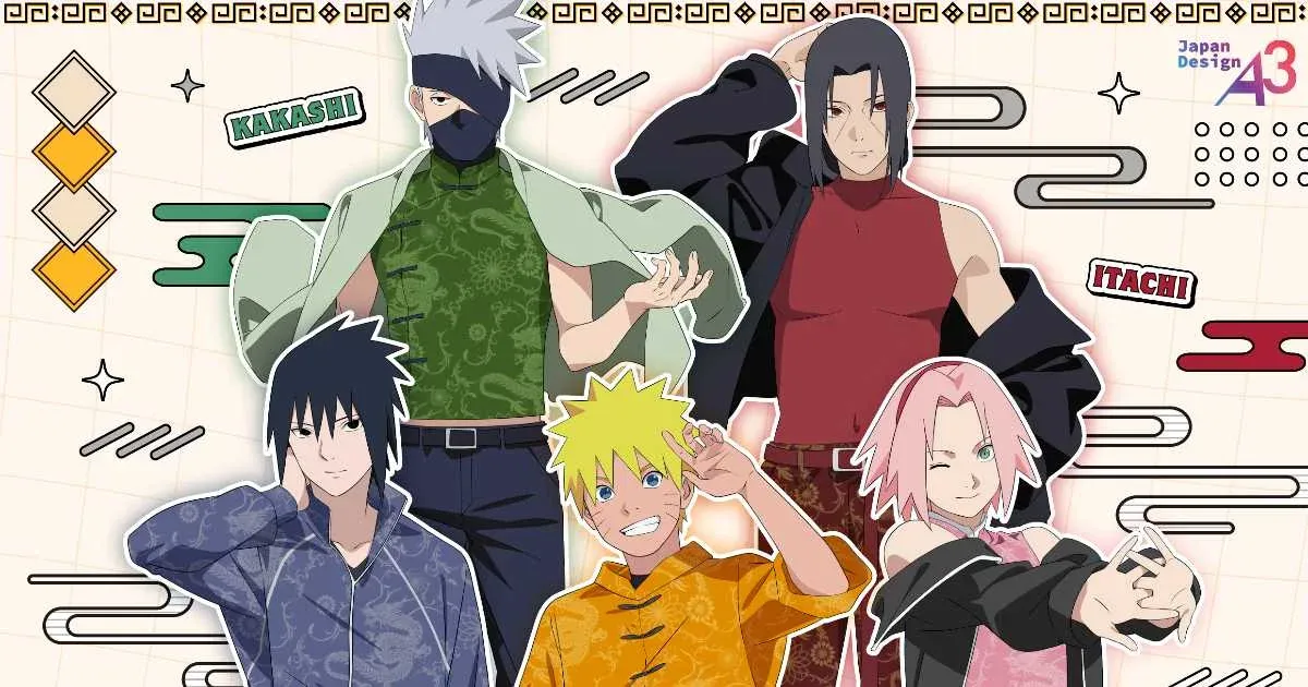 Key visual for the NARUTO Shippuden pop-up shop at Tokyo Character Street, with Naruto, Sasuke, Sakura, Kakashi and Itachi